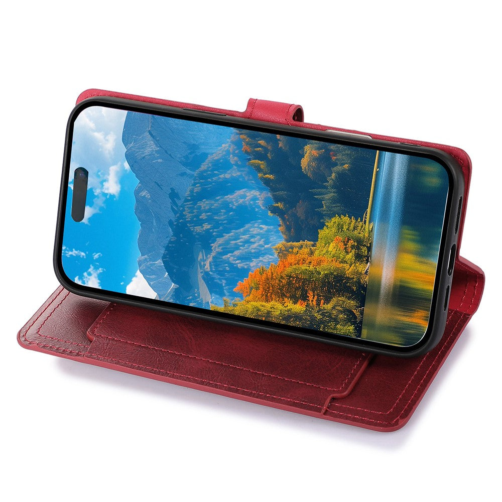 For iPhone 17 Pro Max Case Zipper Flip Leather Phone Cover with Card Holder - Red