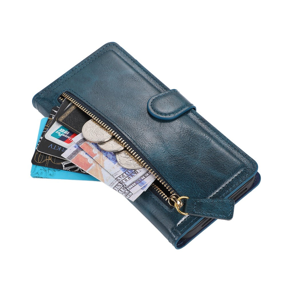 For iPhone 17 Pro Max Case Zipper Flip Leather Phone Cover with Card Holder - Blue