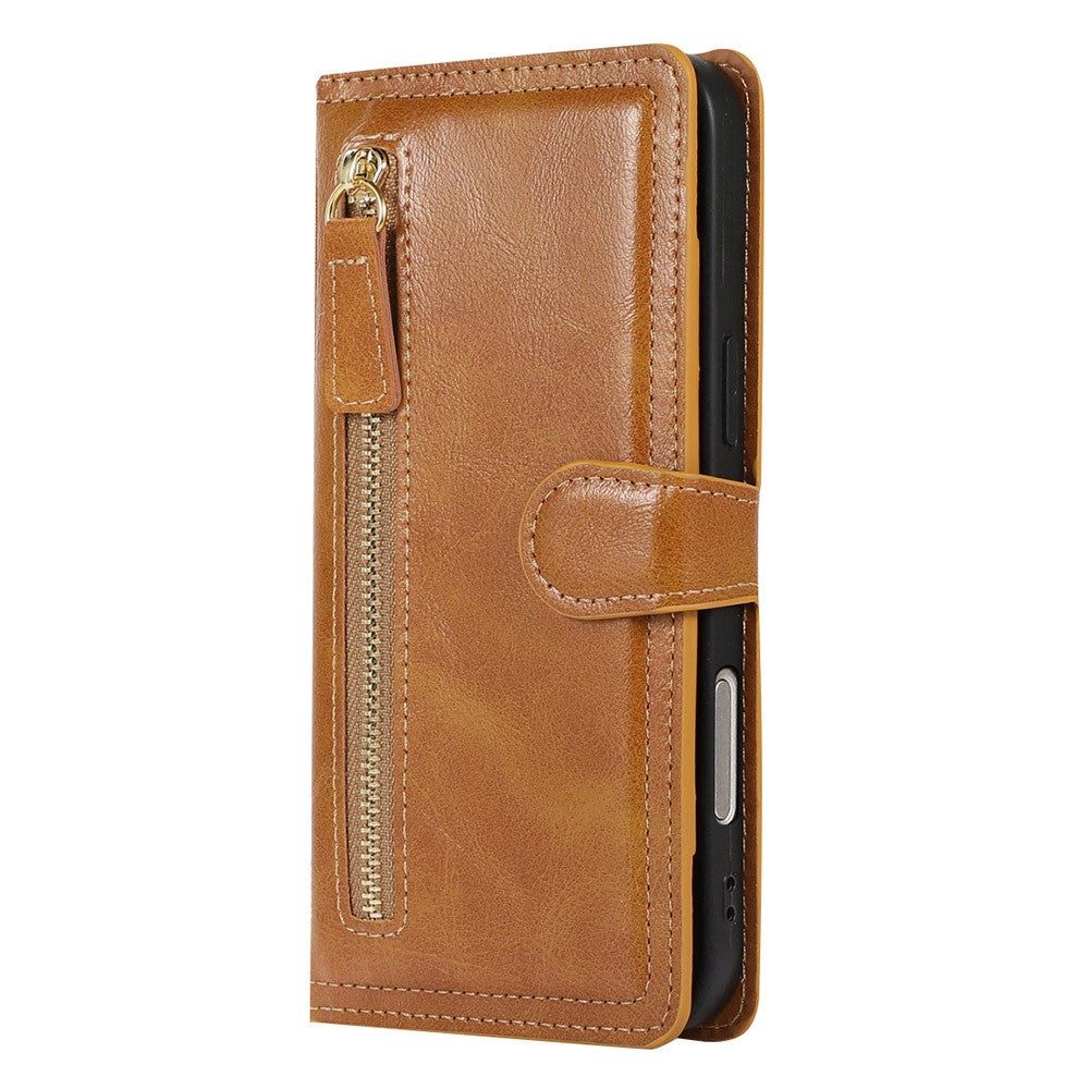 For iPhone 17 Pro Max Case Zipper Flip Leather Phone Cover with Card Holder - Orange