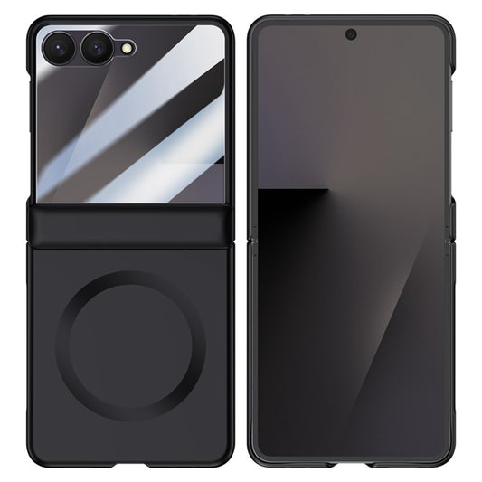 For Samsung Galaxy Z Flip7 5G Magnetic Case Hard PC Phone Cover with Rear Small Screen Protector - Black