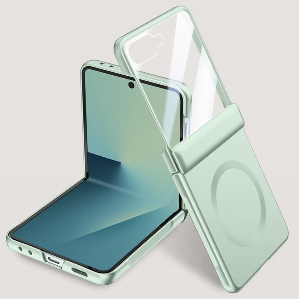 For Samsung Galaxy Z Flip7 5G Magnetic Case Hard PC Phone Cover with Rear Small Screen Protector - Green