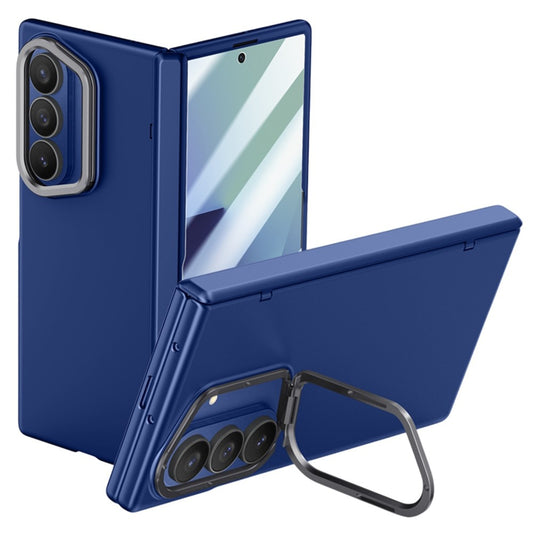 For Samsung Galaxy Z Fold7 5G Case Kickstand Hard PC Phone Cover with HD Tempered Glass Film - Blue