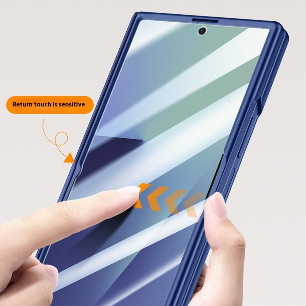 For Samsung Galaxy Z Fold7 5G Case Kickstand Hard PC Phone Cover with HD Tempered Glass Film - Blue