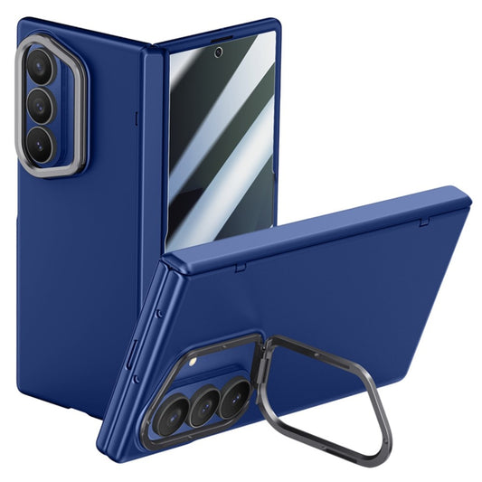 For Samsung Galaxy Z Fold7 5G Case PC Hard Phone Cover with Anti-Spy Film, Lens Frame Kickstand - Blue