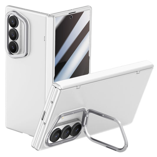For Samsung Galaxy Z Fold7 5G Case PC Hard Phone Cover with Anti-Spy Film, Lens Frame Kickstand - Silver