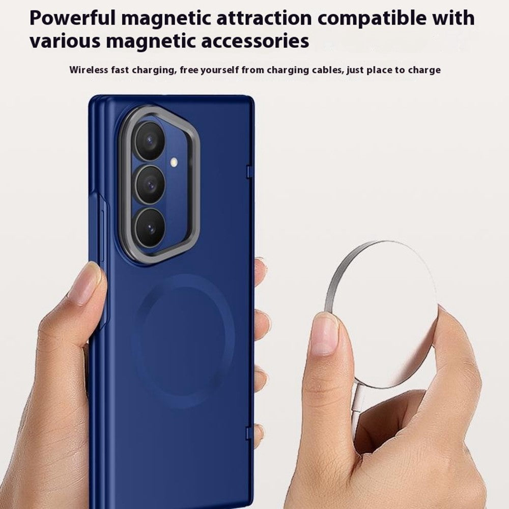 For Samsung Galaxy Z Fold7 5G Magnetic Case Hard PC Phone Cover with HD Tempered Glass Film, Lens Kickstand - Green