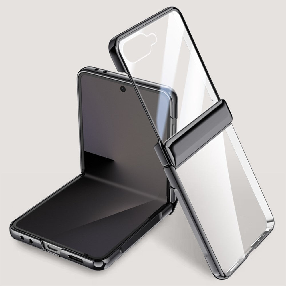 For Samsung Galaxy Z Flip7 5G Case PC + Acrylic Phone Cover with Rear Small Screen Protector Hinge Protection - Black
