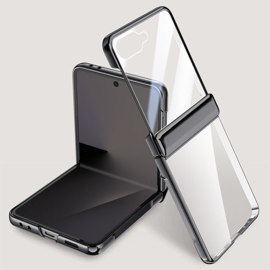 For Samsung Galaxy Z Flip7 5G Case PC + Acrylic Phone Cover with Rear Small Screen Protector Hinge Protection - Black