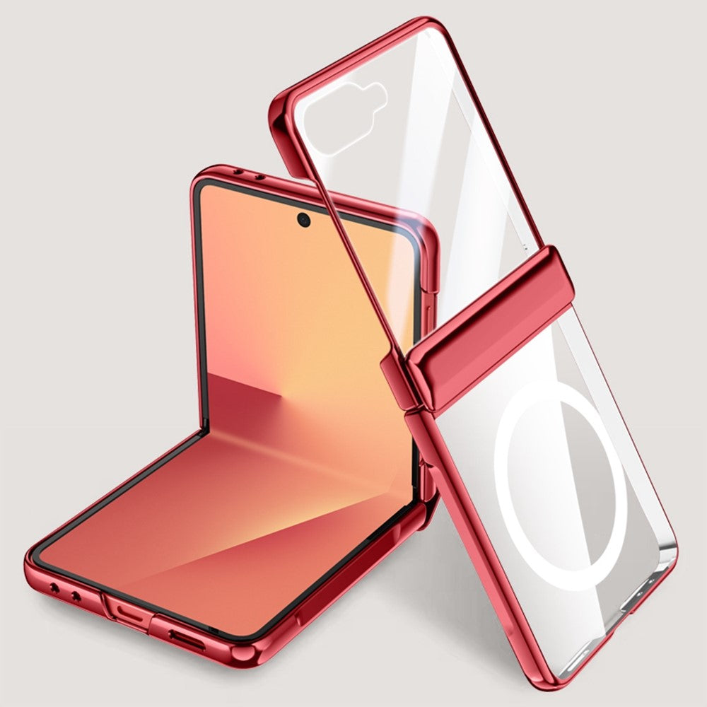 For Samsung Galaxy Z Flip7 5G Magnetic Case Hard PC + Acrylic Phone Cover with HD Rear Small Screen Protector - Red