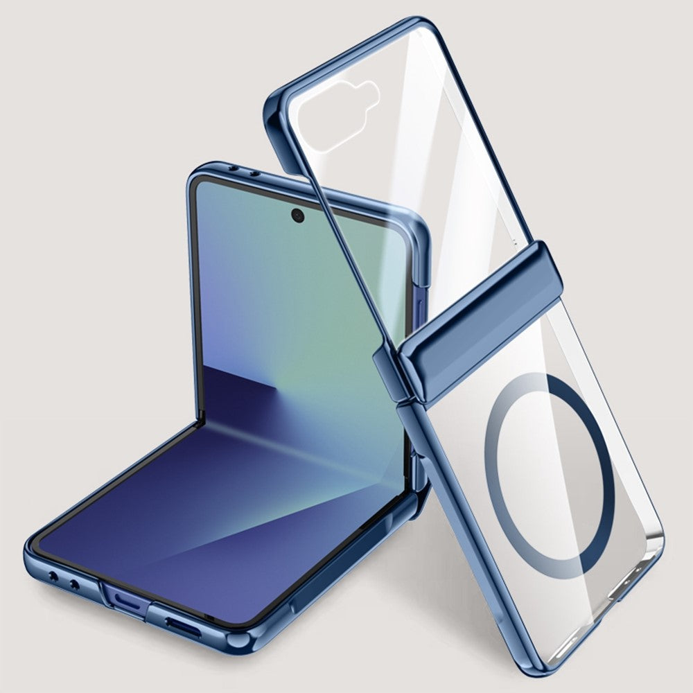 For Samsung Galaxy Z Flip7 5G Magnetic Case Hard PC + Acrylic Phone Cover with HD Rear Small Screen Protector - Blue