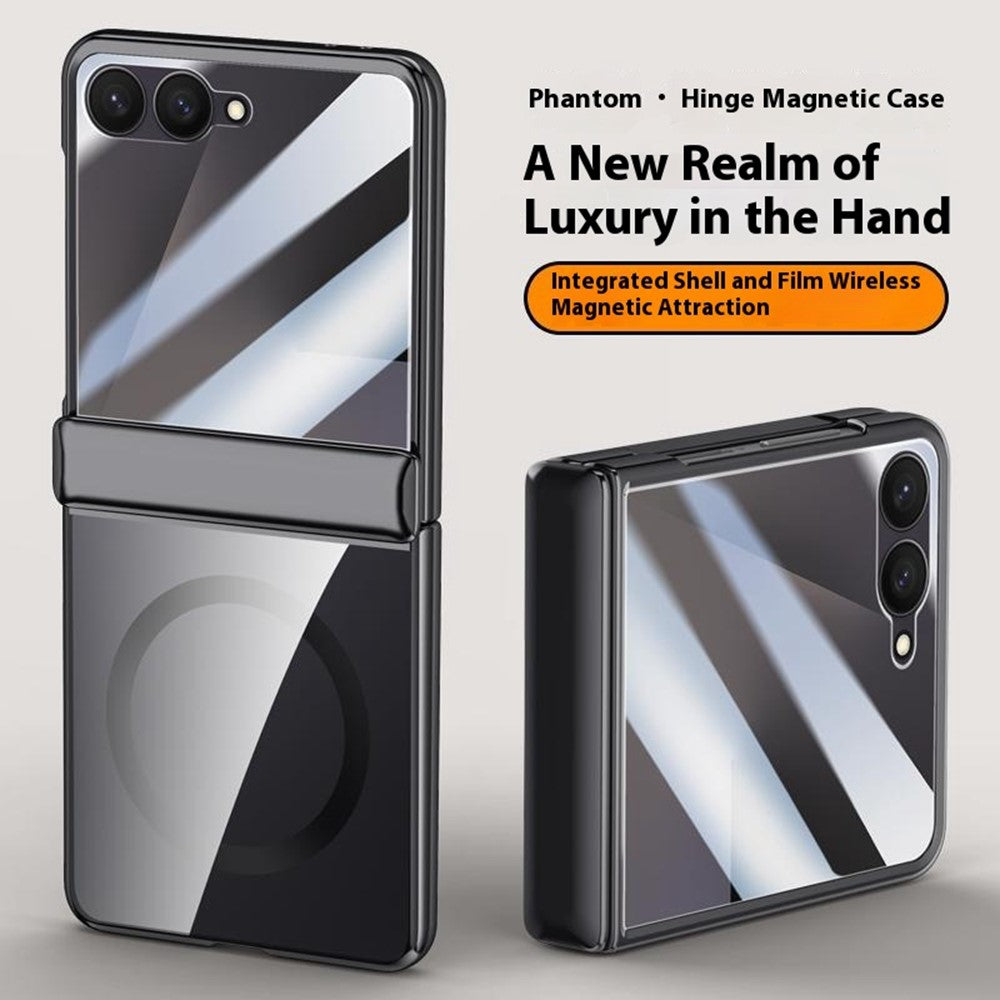 For Samsung Galaxy Z Flip7 5G Magnetic Case Hard PC + Acrylic Phone Cover with HD Rear Small Screen Protector - Blue