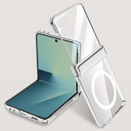 For Samsung Galaxy Z Flip7 5G Magnetic Case Hard PC + Acrylic Phone Cover with HD Rear Small Screen Protector - Silver