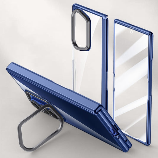 For Samsung Galaxy Z Fold7 5G Case PC + Acrylic Phone Cover with HD Tempered Glass Film, Lens Kickstand - Blue