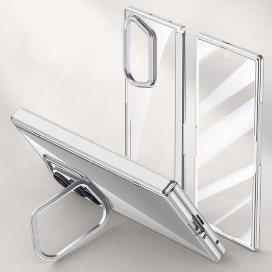 For Samsung Galaxy Z Fold7 5G Case PC + Acrylic Phone Cover with HD Tempered Glass Film, Lens Kickstand - Silver