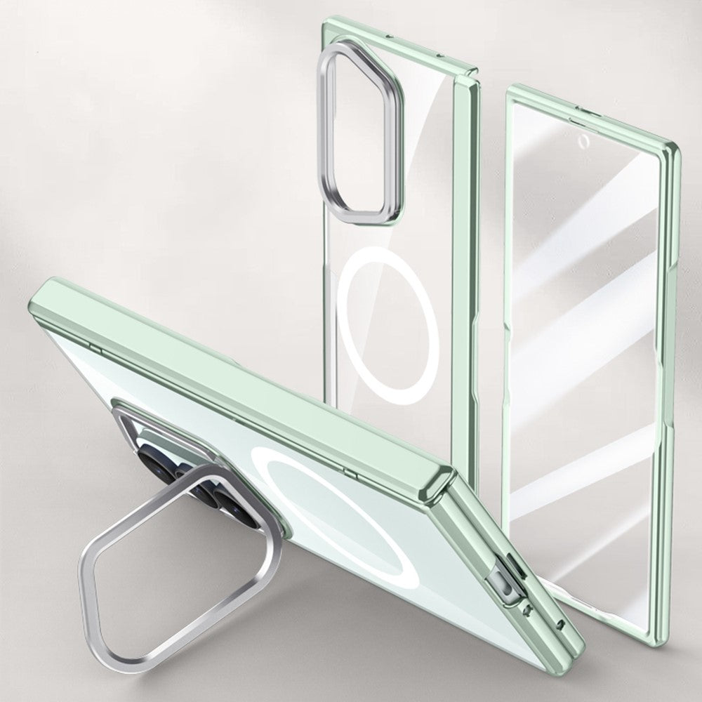 For Samsung Galaxy Z Fold7 5G Magnetic Case PC + Acrylic Phone Cover with HD Tempered Glass Film, Lens Kickstand - Green
