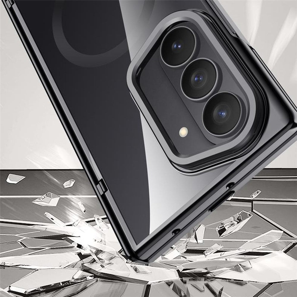 For Samsung Galaxy Z Fold7 5G Magnetic Case PC + Acrylic Phone Cover with HD Tempered Glass Film, Lens Kickstand - Green