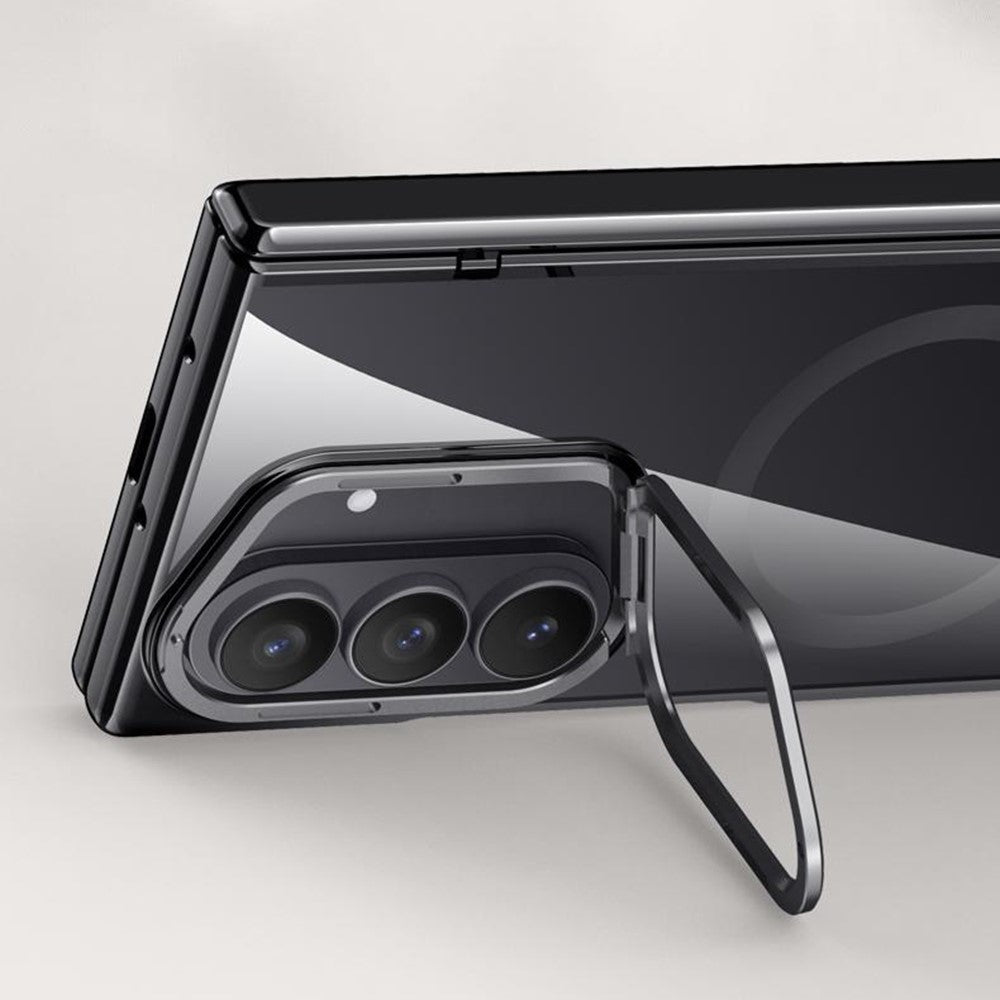 For Samsung Galaxy Z Fold7 5G Magnetic Case PC + Acrylic Phone Cover with Anti-Spy Screen Protector, Lens Kickstand - Blue