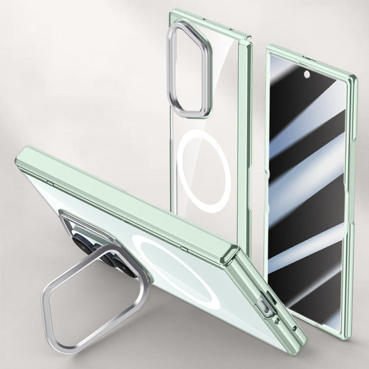 For Samsung Galaxy Z Fold7 5G Magnetic Case PC + Acrylic Phone Cover with Anti-Spy Screen Protector, Lens Kickstand - Green