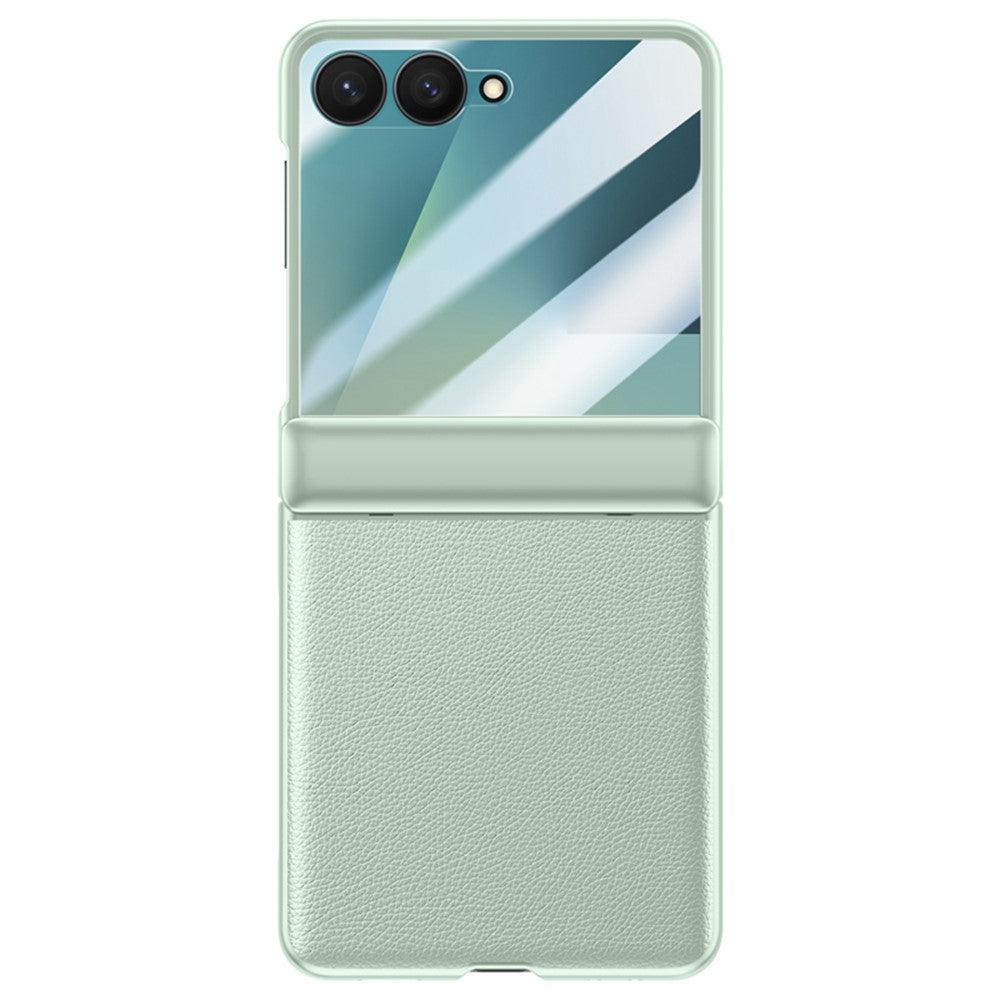 For Samsung Galaxy Z Flip7 5G Case Leather + PC Phone Cover HD Rear Small Screen Protector - Green