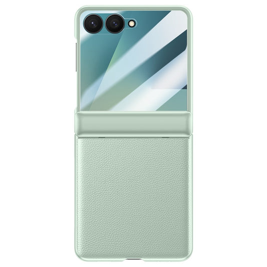 For Samsung Galaxy Z Flip7 5G Case Leather + PC Phone Cover HD Rear Small Screen Protector - Green