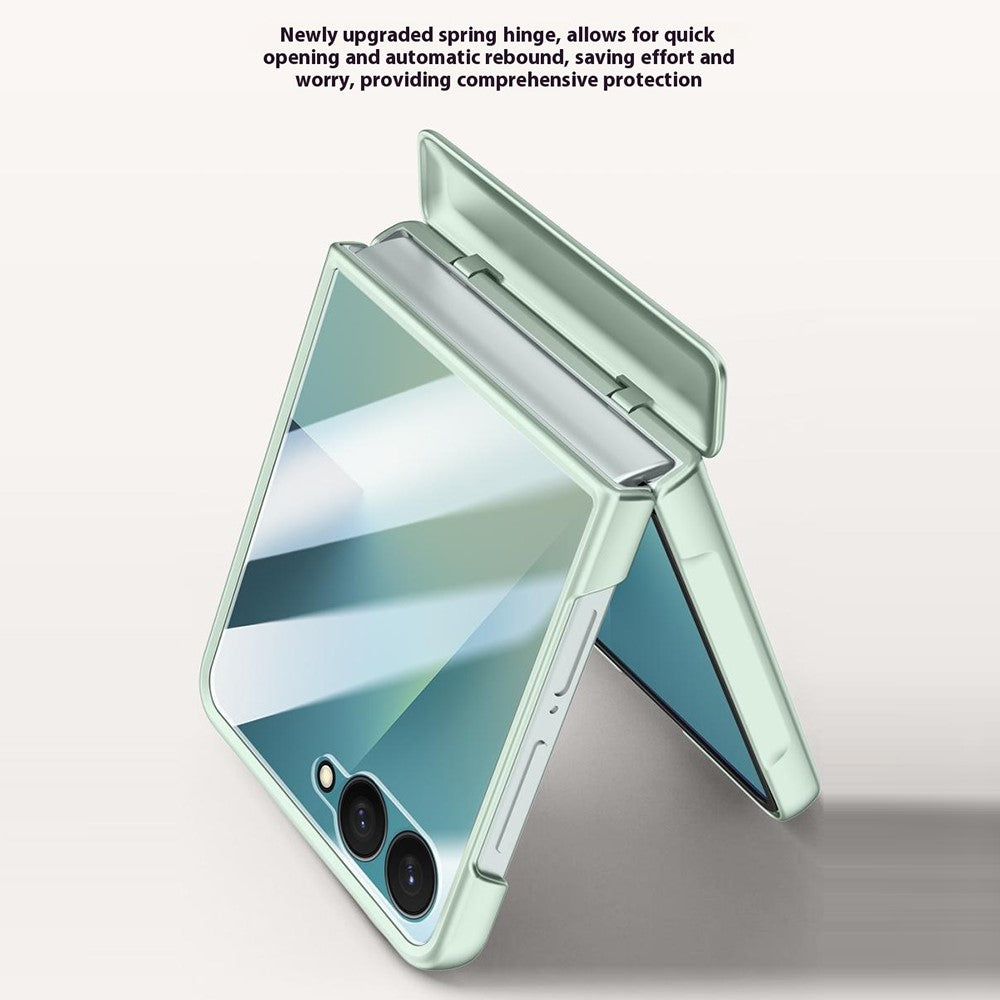 For Samsung Galaxy Z Flip7 5G Case Leather + PC Phone Cover HD Rear Small Screen Protector - Green