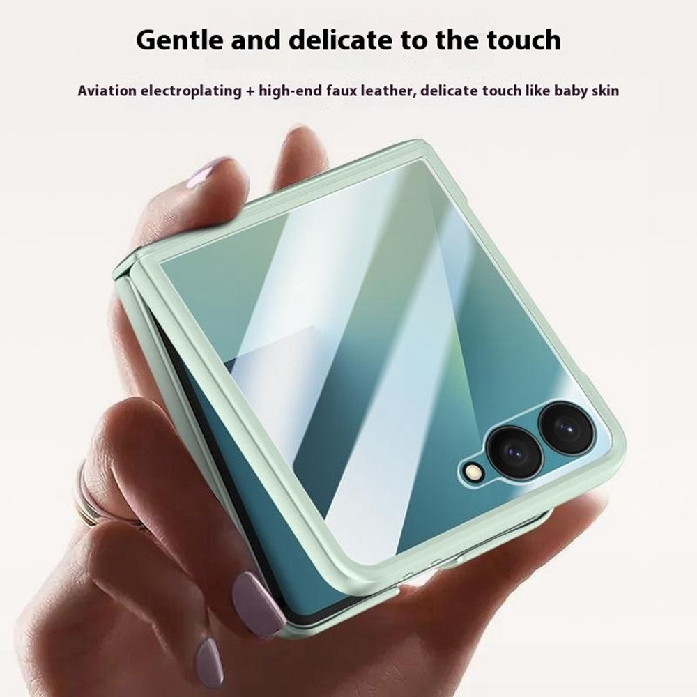 For Samsung Galaxy Z Flip7 5G Case Leather + PC Phone Cover HD Rear Small Screen Protector - Blue