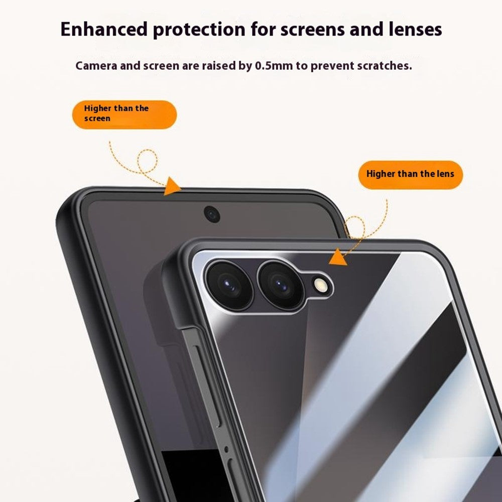 For Samsung Galaxy Z Flip7 5G Case Leather + PC Phone Cover HD Rear Small Screen Protector - Blue
