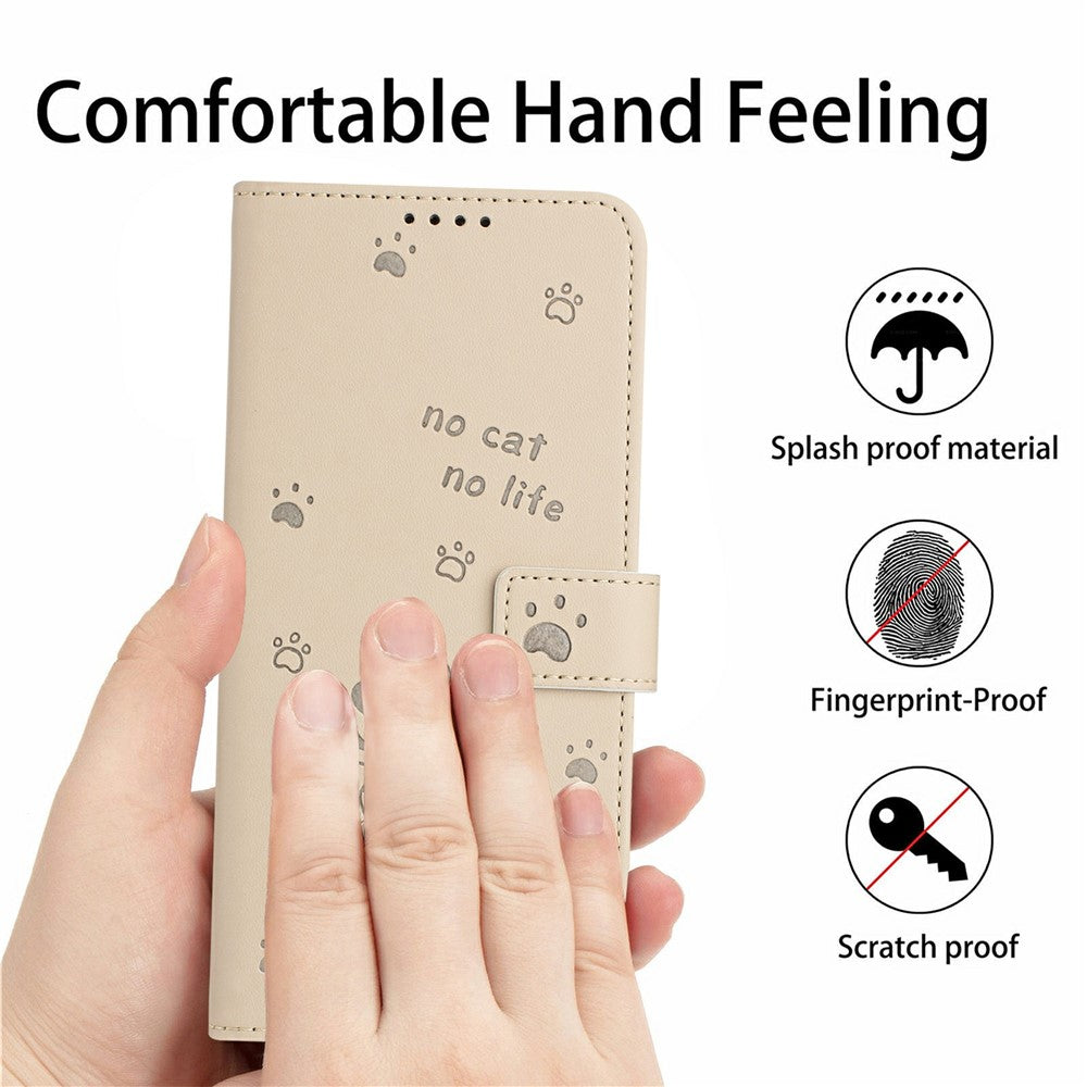 For Oppo Reno14 Pro 5G (Global) Wallet Case Cats Imprint Leather Phone Cover with Strap - Beige
