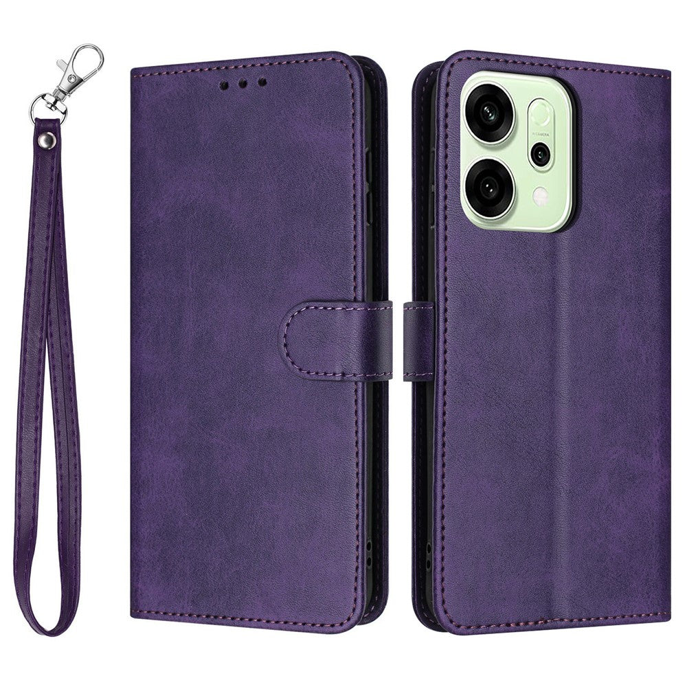 For Oppo Reno14 Pro 5G (Global) Case Flip Stand Calf Texture PU Leather Wallet Phone Cover with Strap - Purple