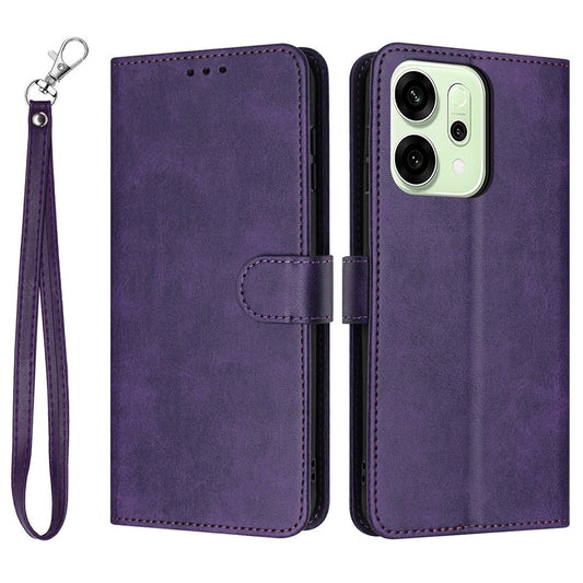 For Oppo Reno14 Pro 5G (Global) Case Flip Stand Calf Texture PU Leather Wallet Phone Cover with Strap - Purple