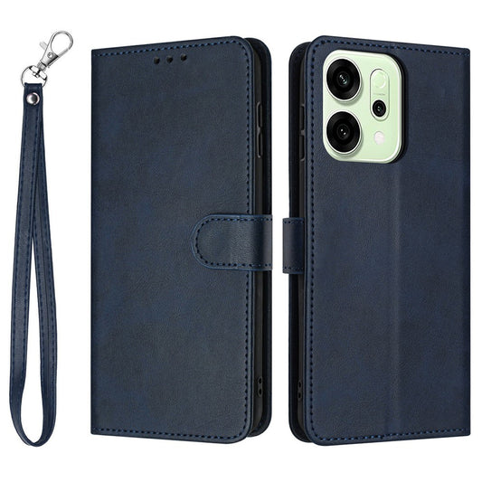 For Oppo Reno14 Pro 5G (Global) Case Flip Stand Calf Texture PU Leather Wallet Phone Cover with Strap - Blue