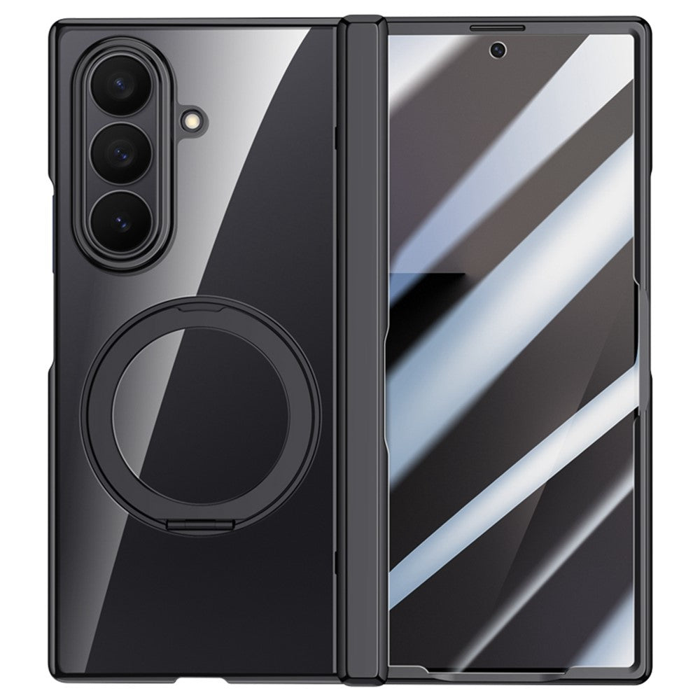 For Samsung Galaxy Z Fold7 5G Case Compatible with MagSafe Kickstand Electroplated PC Phone Cover with Screen Protector - Black