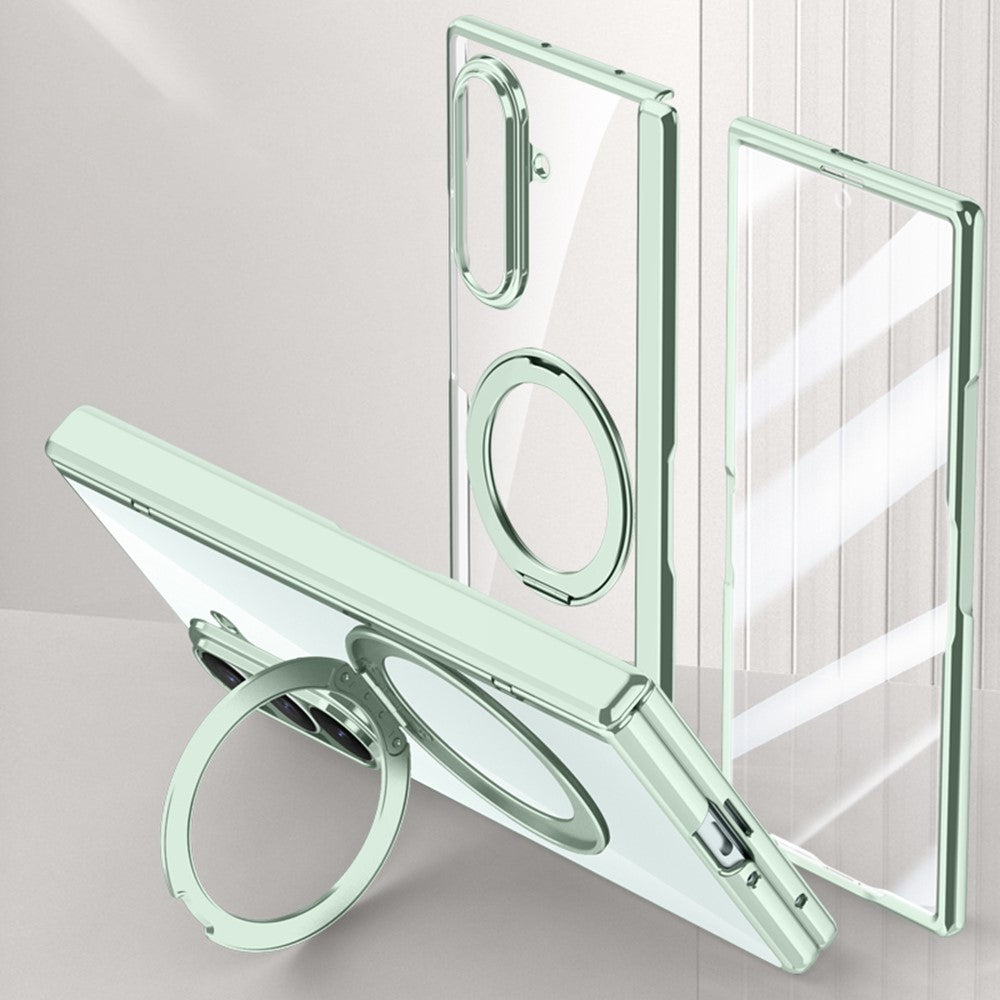 For Samsung Galaxy Z Fold7 5G Case Compatible with MagSafe Kickstand Electroplated PC Phone Cover with Screen Protector - Green