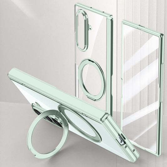 For Samsung Galaxy Z Fold7 5G Case Compatible with MagSafe Kickstand Electroplated PC Phone Cover with Screen Protector - Green