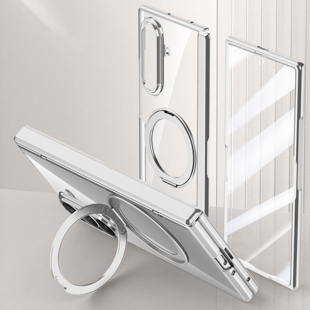 For Samsung Galaxy Z Fold7 5G Case Compatible with MagSafe Kickstand Electroplated PC Phone Cover with Screen Protector - Silver