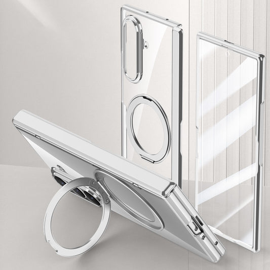 For Samsung Galaxy Z Fold7 5G Case Compatible with MagSafe Kickstand Electroplated PC Phone Cover with Screen Protector - Silver