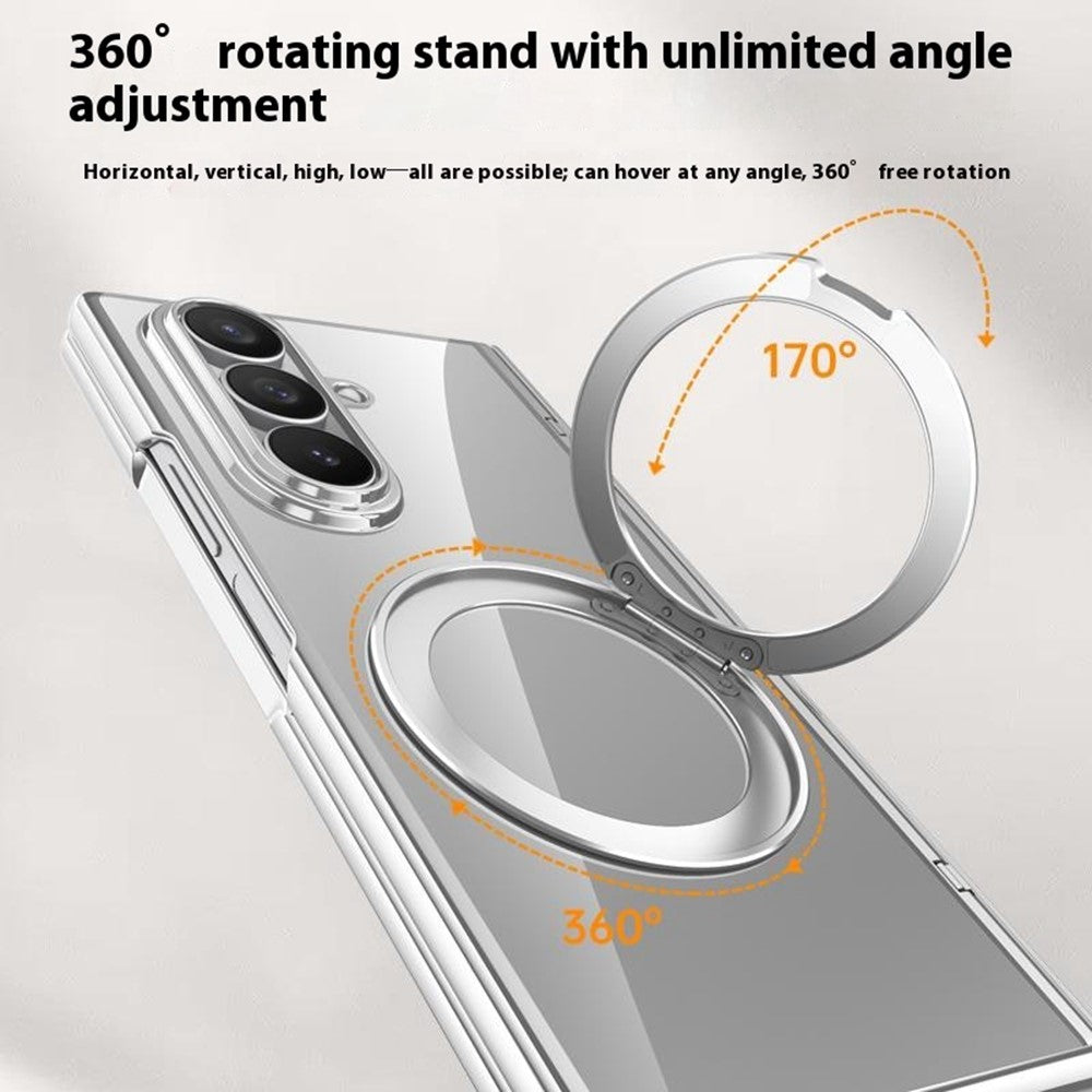 For Samsung Galaxy Z Fold7 5G Case Compatible with MagSafe Kickstand Electroplated PC Phone Cover with Screen Protector - Silver