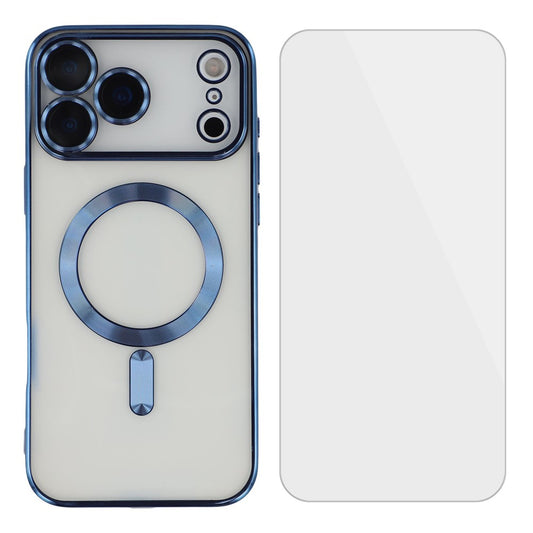 For iPhone 17 Pro Max Magnetic Case CD Veins Glass Lens Guard TPU Phone Back Cover with Screen Film - Blue