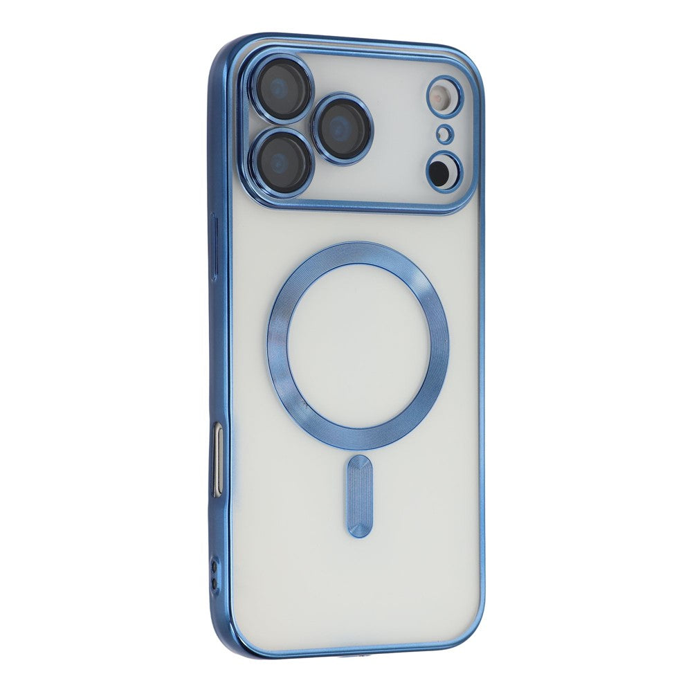 For iPhone 17 Pro Max Magnetic Case CD Veins Glass Lens Guard TPU Phone Back Cover with Screen Film - Blue
