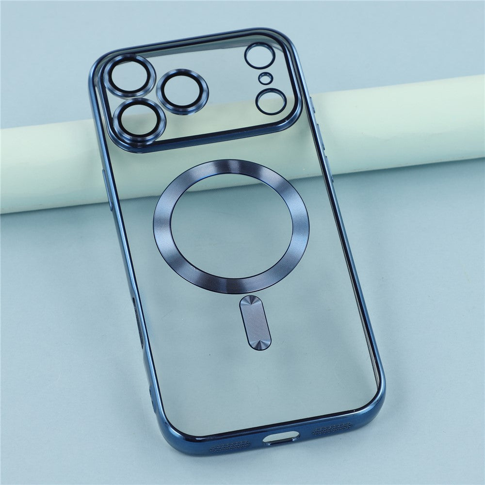 For iPhone 17 Pro Max Magnetic Case CD Veins Glass Lens Guard TPU Phone Back Cover with Screen Film - Blue