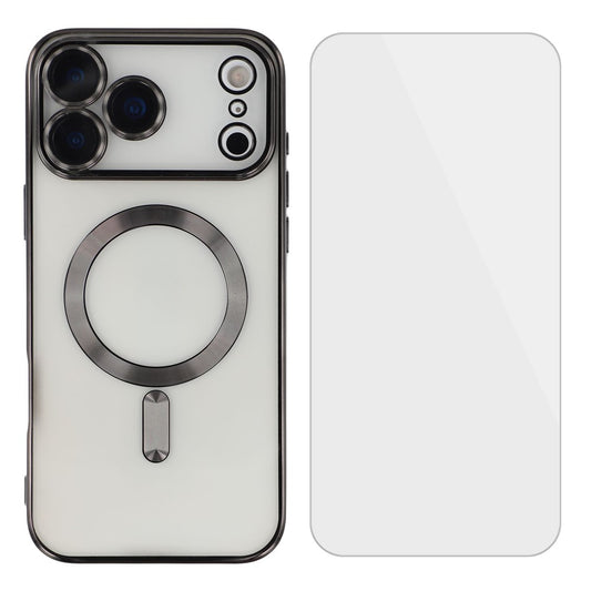 For iPhone 17 Pro Max Magnetic Case CD Veins Glass Lens Guard TPU Phone Back Cover with Screen Film - Black