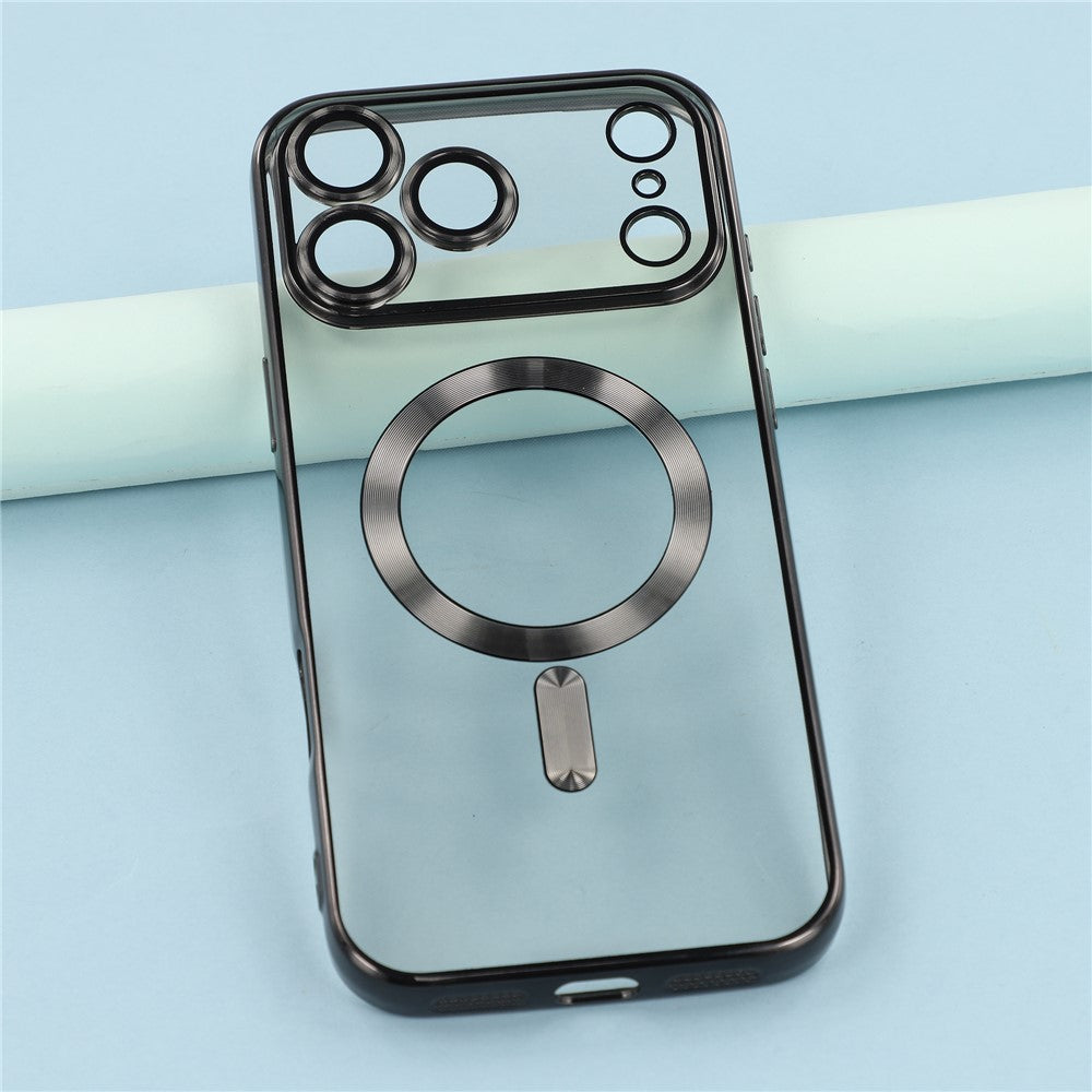 For iPhone 17 Pro Max Magnetic Case CD Veins Glass Lens Guard TPU Phone Back Cover with Screen Film - Black
