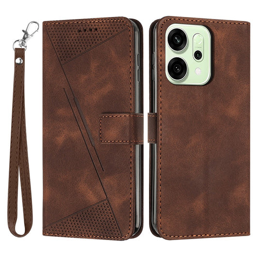 For Oppo Reno14 Pro 5G (Global) Leather Case Imprinted Triangle Phone Cover with Hand Strap - Brown