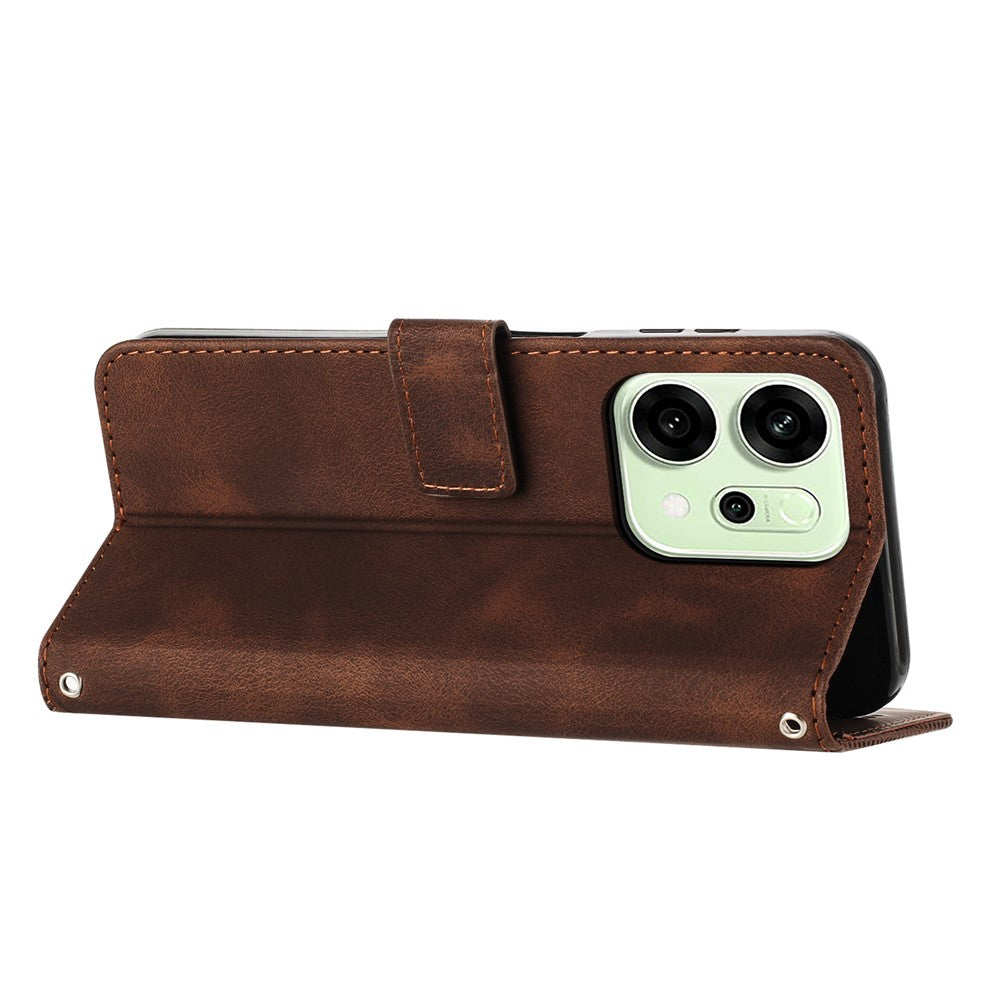 For Oppo Reno14 Pro 5G (Global) Leather Case Imprinted Triangle Phone Cover with Hand Strap - Brown