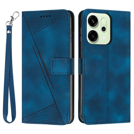 For Oppo Reno14 Pro 5G (Global) Leather Case Imprinted Triangle Phone Cover with Hand Strap - Blue