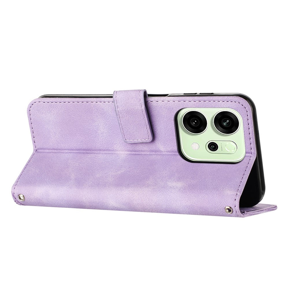 For Oppo Reno14 Pro 5G (Global) Leather Case Imprinted Triangle Phone Cover with Hand Strap - Purple