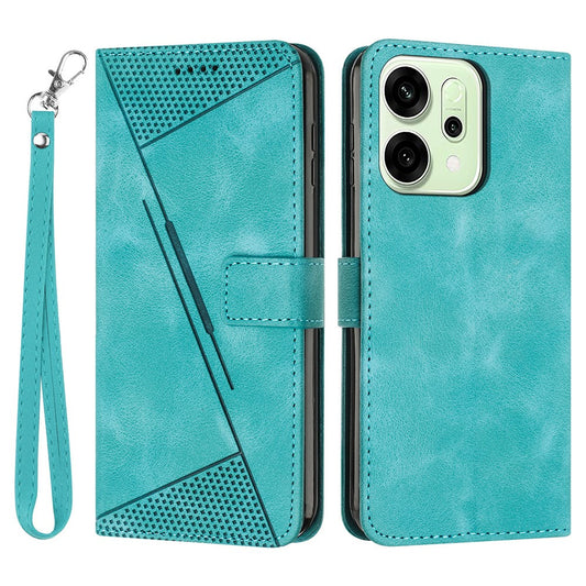 For Oppo Reno14 Pro 5G (Global) Leather Case Imprinted Triangle Phone Cover with Hand Strap - Green