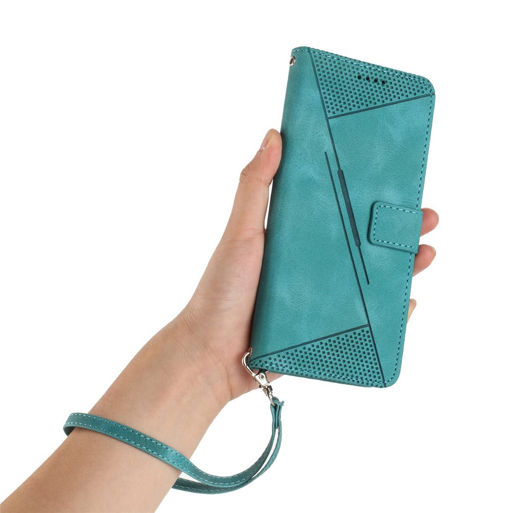 For Oppo Reno14 Pro 5G (Global) Leather Case Imprinted Triangle Phone Cover with Hand Strap - Green
