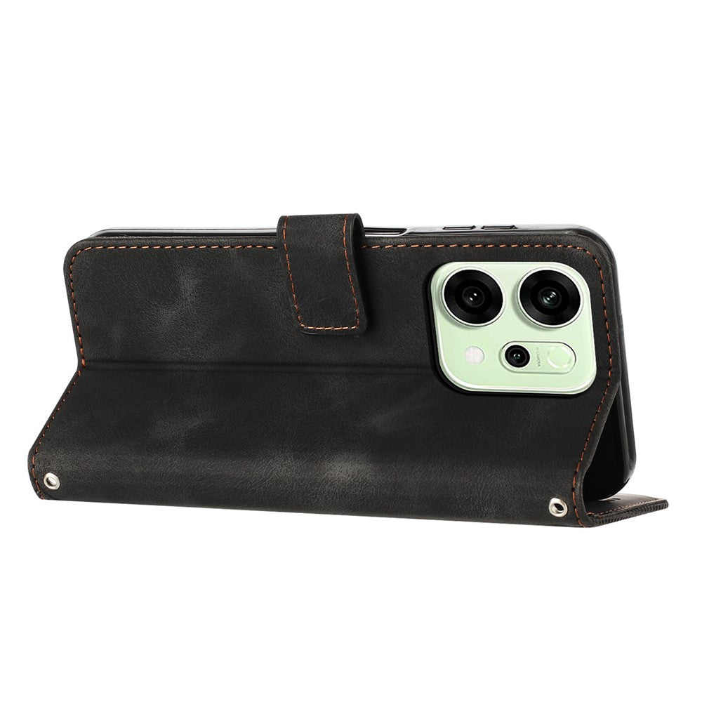 For Oppo Reno14 Pro 5G (Global) Leather Case Imprinted Triangle Phone Cover with Hand Strap - Black