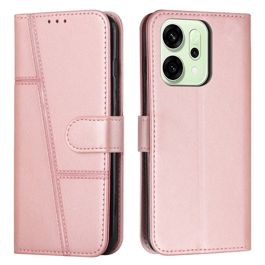 For Oppo Reno14 Pro 5G (Global) Leather Phone Case Foldable Stand Wallet Flip Cover with Strap - Rose Gold